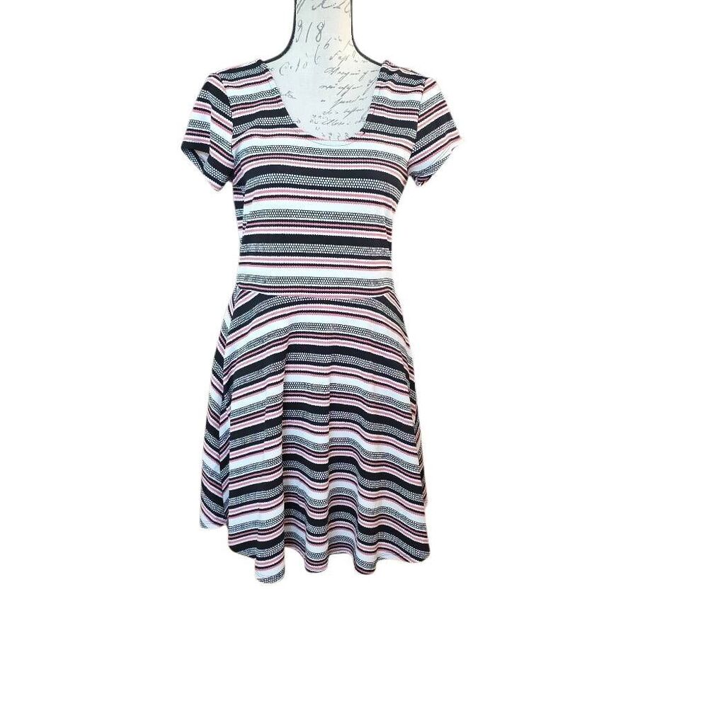 Planet Gold Women's Size XL Black White Black Striped A-line Dress